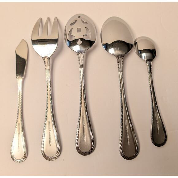 Cambridge Carlyle Mirror Serving Set 5pc 18/8 Stainless China Flatware Replace - Picture 2 of 4